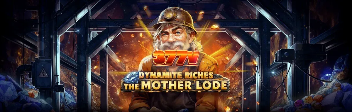 Visual da interface do slot Dynamite Riches The Mother Lode com elementos de mina e ouro